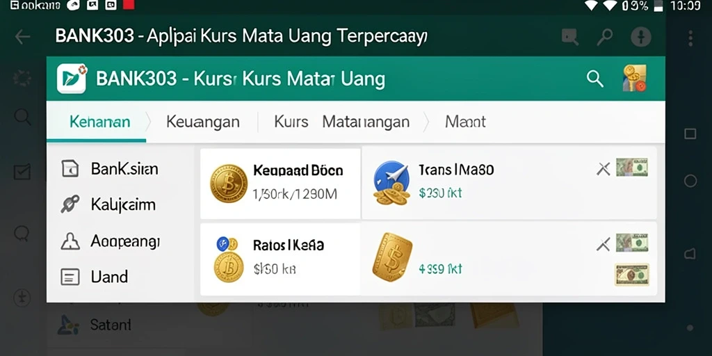 Antarmuka utama BANK303 dengan informasi kurs mata uang terkini.