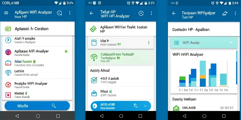 Antarmuka pengguna aplikasi CORLA188 sebagai WiFi Analyzer yang informatif.