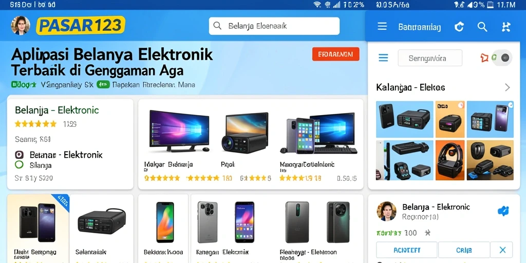 Antarmuka aplikasi PASAR123 menampilkan kategori produk elektronik yang terorganisir.
