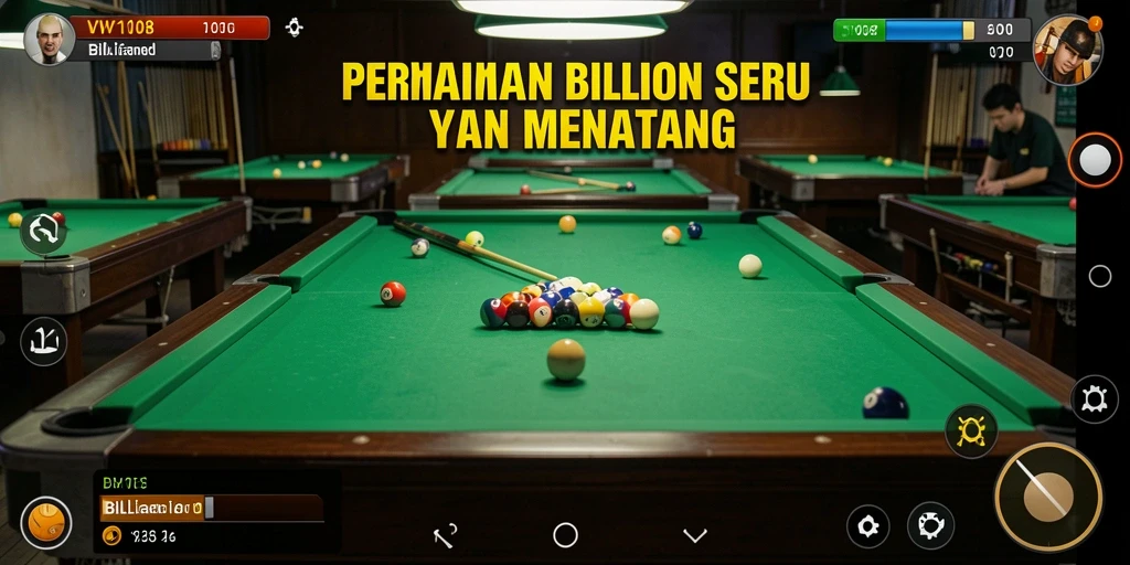 Antarmuka pengguna VW108 yang menarik dengan fitur billiard lengkap.